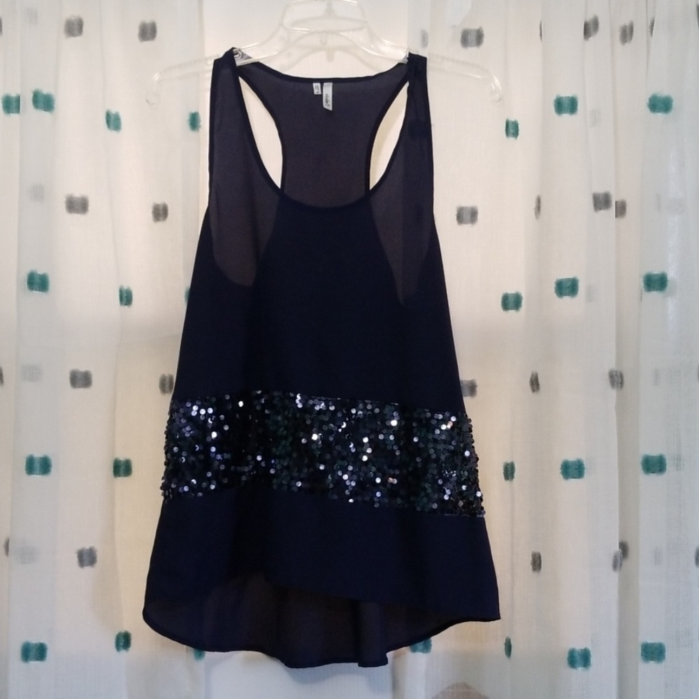 Navy sequined stripe tank top